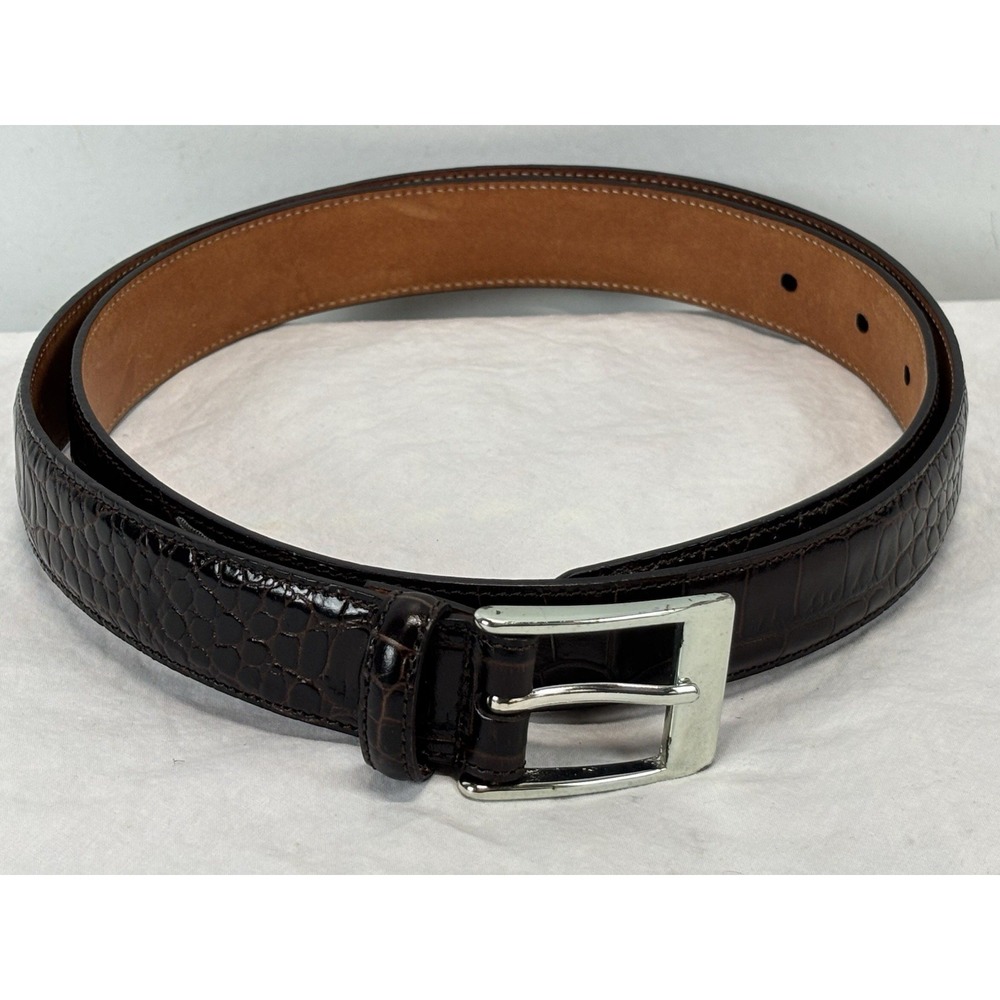 Trafalgar Wilson Italian Calfskin Leather Men's Belt 40 Burgundy Croc Embossed